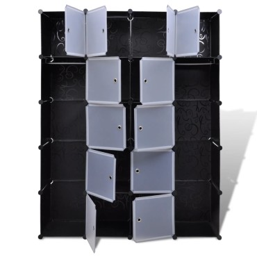240499 vidaXL Modular Cabinet with 14 Compartments Black and White 37x146x180,5cm