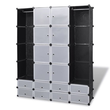 240501 vidaXL Modular Cabinet with 18 Compartments Black and White 37x146x180,5cm