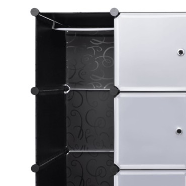240501 vidaXL Modular Cabinet with 18 Compartments Black and White 37x146x180,5cm
