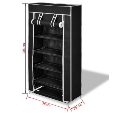 Παπουτσοθήκη με Κάλυμμα Μαύρη 58x28x106cm Υφασμάτινη