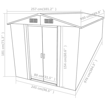 vidaXL Αποθήκη Κήπου Ανθρακί 257 x 990 x 181 εκ. Γαλβανισμένο Ατσάλι