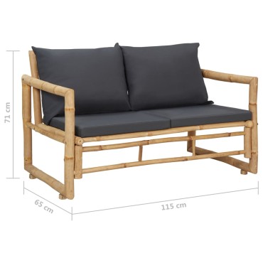 vidaXL Παγκάκι Κήπου από Μπαμπού με Μαξιλάρια 115x65x71cm 1 τεμ.
