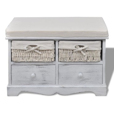 vidaXL Πάγκος με Αποθηκευτικό Χώρο Λευκός 62x33x42cm Ξύλο Παυλώνιας 1 τεμ.