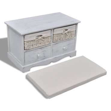 vidaXL Πάγκος με Αποθηκευτικό Χώρο Λευκός 62x33x42cm Ξύλο Παυλώνιας 1 τεμ.