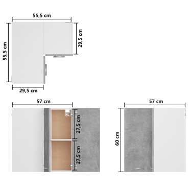 vidaXL Ντουλάπι Γωνία Κρεμαστό Lyon Γκρι Σκυρ. 57x57x60cm από 1 τεμ.