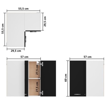vidaXL Ντουλάπι Γωνία Κρεμαστό Lyon Μαύρο 57x57x60cm από 1 τεμ.