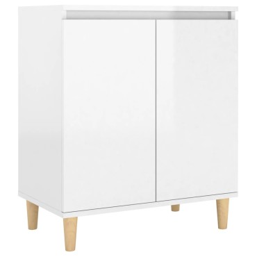 vidaXL Ντουλάπι Γυαλ. Λευκό 60x35x70cm Μασίφ Ξύλινα Πόδια Επεξ. Ξύλο 1 τεμ.