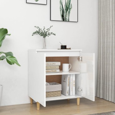 vidaXL Ντουλάπι Γυαλ. Λευκό 60x35x70cm Μασίφ Ξύλινα Πόδια Επεξ. Ξύλο 1 τεμ.