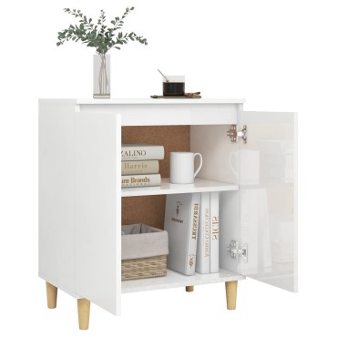 vidaXL Ντουλάπι Γυαλ. Λευκό 60x35x70cm Μασίφ Ξύλινα Πόδια Επεξ. Ξύλο 1 τεμ.