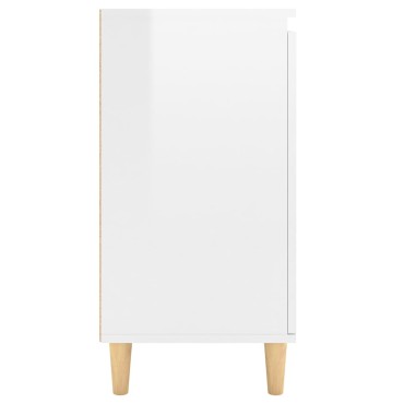 vidaXL Ντουλάπι Γυαλ. Λευκό 60x35x70cm Μασίφ Ξύλινα Πόδια Επεξ. Ξύλο 1 τεμ.