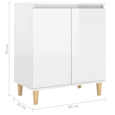 vidaXL Ντουλάπι Γυαλ. Λευκό 60x35x70cm Μασίφ Ξύλινα Πόδια Επεξ. Ξύλο 1 τεμ.