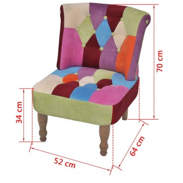 vidaXL Πολυθρόνες Γαλλικού Στιλ 2 τεμ. με Σχέδιο Patchwork Υφασμάτινες 52x64x70cm