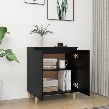 vidaXL Μπουφές Μαύρος 60x35x70cm από Επεξ. Ξύλο με Ξύλινα Πόδια 1 τεμ.