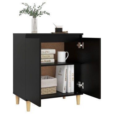 vidaXL Μπουφές Μαύρος 60x35x70cm από Επεξ. Ξύλο με Ξύλινα Πόδια 1 τεμ.