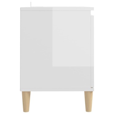 vidaXL Έπιπλο Τηλεόρασης Γυαλ. Λευκό 103,5x35x50cm Μασίφ Ξύλινα Πόδια
