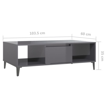 vidaXL Τραπεζάκι Σαλονιού Γυαλιστερό Γκρι 103,5x60x35cm Επεξ. Ξύλο 1 τεμ.