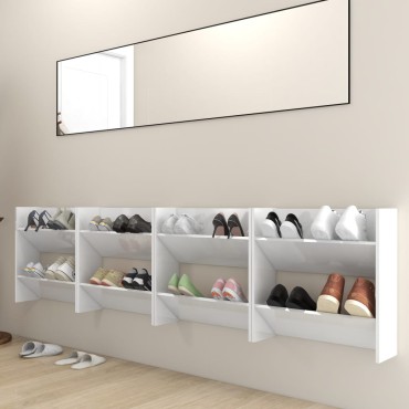 vidaXL Παπουτσοθήκες 4 τεμ. Γυαλ. Λευκό 60x18x60cm Επεξ. Ξύλο