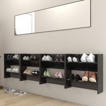 vidaXL Παπουτσοθήκες 4 τεμ. Γυαλ. Μαύρο 60x18x60cm Επεξ. Ξύλο