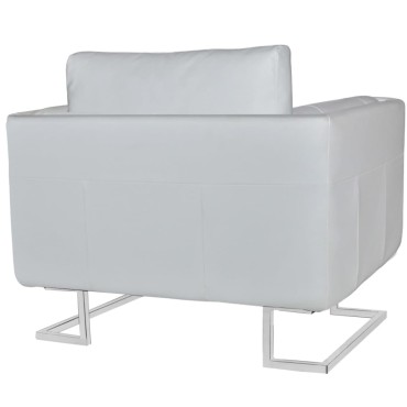 vidaXL Πολυθρόνα Cube Λευκή από Συνθετικό Δέρμα με Πόδια Χρωμίου 85,5x63x74cm 1 τεμ.
