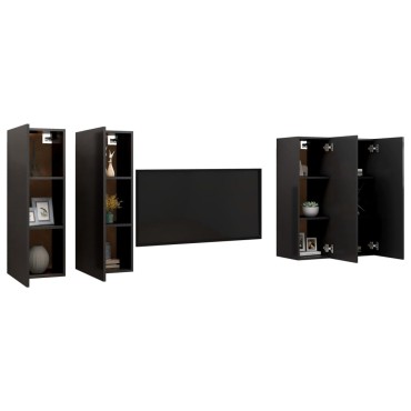 vidaXL Έπιπλα Τηλεόρασης 4 τεμ. Μαύρα 30,5x30x90cm Επεξ. Ξύλο