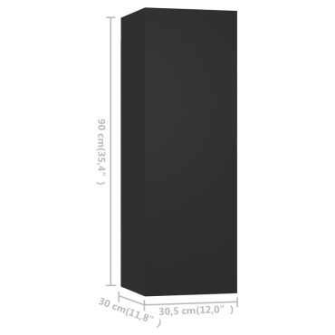 vidaXL Έπιπλα Τηλεόρασης 4 τεμ. Μαύρα 30,5x30x90cm Επεξ. Ξύλο