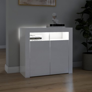 vidaXL Ντουλάπι με LED Γυαλιστερό Λευκό 80x35x75cm 1 τεμ.