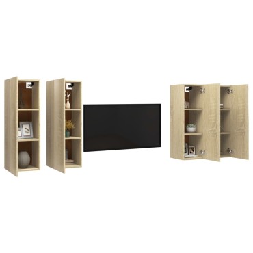 vidaXL Έπιπλα Τηλεόρασης 4 τεμ. Sonoma Δρυς 30,5x30x90cm Επεξ. Ξύλο