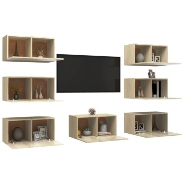 vidaXL Έπιπλα Τηλεόρασης 7 τεμ. Sonoma Δρυς 30,5x30x60cm Επεξ. Ξύλο