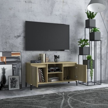 vidaXL Έπιπλο Τηλεόρασης Καπνιστή Δρυς 103,5x35x50cm Μεταλλικά Πόδια
