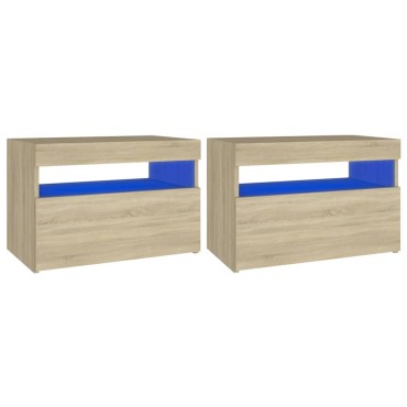 vidaXL Κομοδίνα με LED 2 τεμ. Sonoma Δρυς 60x35x40cm