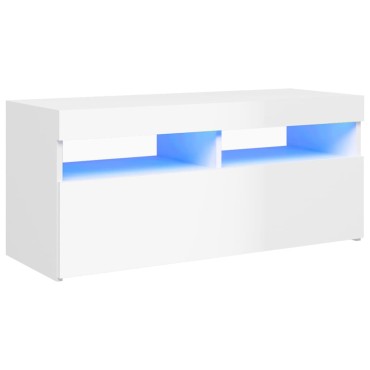 vidaXL Έπιπλο Τηλεόρασης με LED Γυαλιστερό Λευκό 90x35x40cm