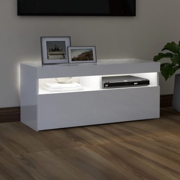 vidaXL Έπιπλο Τηλεόρασης με LED Γυαλιστερό Λευκό 90x35x40cm