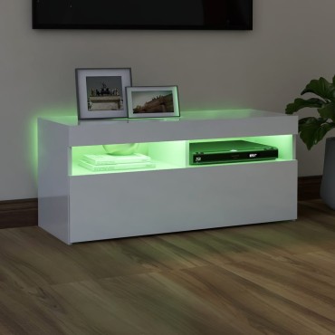 vidaXL Έπιπλο Τηλεόρασης με LED Γυαλιστερό Λευκό 90x35x40cm