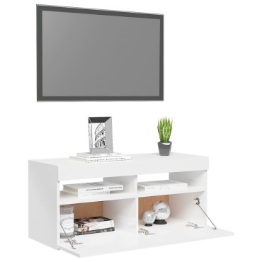 vidaXL Έπιπλο Τηλεόρασης με LED Γυαλιστερό Λευκό 90x35x40cm