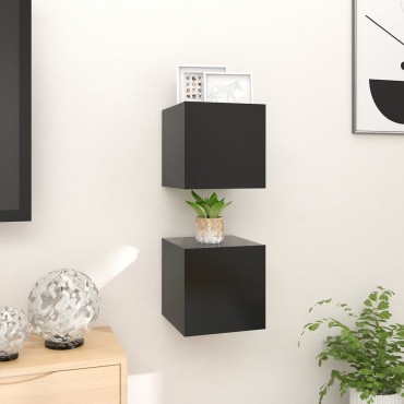 vidaXL Έπιπλα Τηλεόρασης Κρ. 2 τεμ. Μαύρα 30,5x30x30cm από Επεξ. Ξύλο