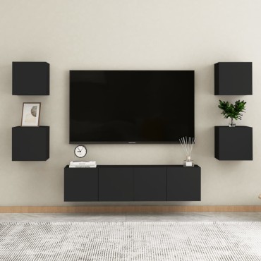 vidaXL Έπιπλα Τηλεόρασης Κρ. 2 τεμ. Μαύρα 30,5x30x30cm από Επεξ. Ξύλο
