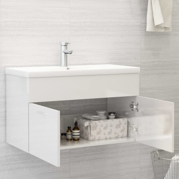 vidaXL Ντουλάπι Νιπτήρα Γυαλιστερό Λευκό 80x38,5x46cm από Επεξ. Ξύλο 1 τεμ.