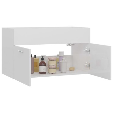 vidaXL Ντουλάπι Νιπτήρα Γυαλιστερό Λευκό 80x38,5x46cm από Επεξ. Ξύλο 1 τεμ.