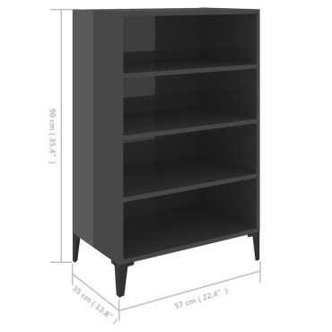 vidaXL Ραφιέρα Γυαλιστερή Γκρι 57x35x90cm από Επεξ. Ξύλο 1 τεμ.
