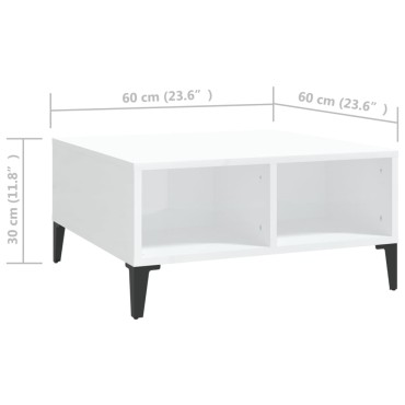 vidaXL Τραπεζάκι Σαλονιού Γυαλιστερό Λευκό 60x60x30cm Επεξ. Ξύλο 1 τεμ.