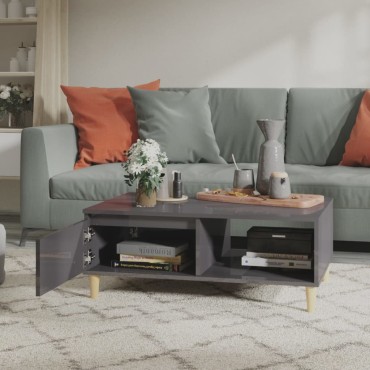 vidaXL Τραπεζάκι Σαλονιού Γυαλιστερό Γκρι 90x60x35cm Επεξ. Ξύλο 1 τεμ.
