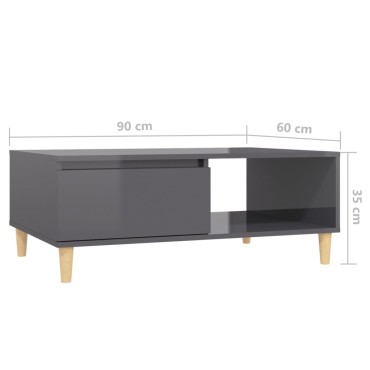 vidaXL Τραπεζάκι Σαλονιού Γυαλιστερό Γκρι 90x60x35cm Επεξ. Ξύλο 1 τεμ.