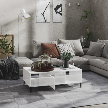 vidaXL Τραπεζάκι Σαλονιού Γυαλιστερό Λευκό 103,5x60x35cm Επεξ. Ξύλο 1 τεμ.