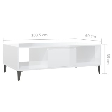 vidaXL Τραπεζάκι Σαλονιού Γυαλιστερό Λευκό 103,5x60x35cm Επεξ. Ξύλο 1 τεμ.