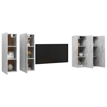 vidaXL Έπιπλα Τηλεόρασης 4 τεμ. Γκρι Σκυρ. 30,5x30x90cm Επεξ. Ξύλο