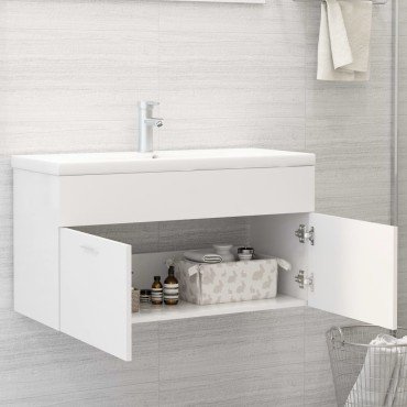 vidaXL Ντουλάπι Νιπτήρα Λευκό 90x38,5x46cm από Επεξ. Ξύλο 1 τεμ.