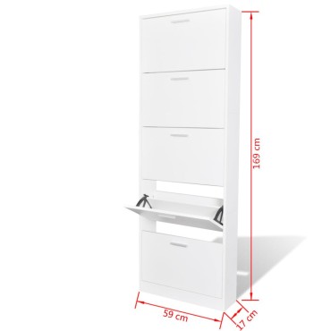vidaXL Παπουτσοθήκη με 5 Τμήματα Λευκή Ξύλινη 59x17x169cm