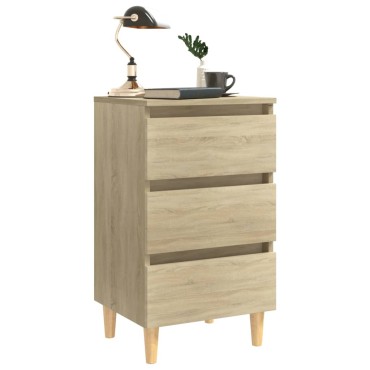 vidaXL Κομοδίνο Sonoma Δρυς 40x35x69cm με Μασίφ Ξύλινα Πόδια 1 τεμ.