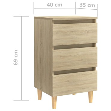 vidaXL Κομοδίνο Sonoma Δρυς 40x35x69cm με Μασίφ Ξύλινα Πόδια 1 τεμ.