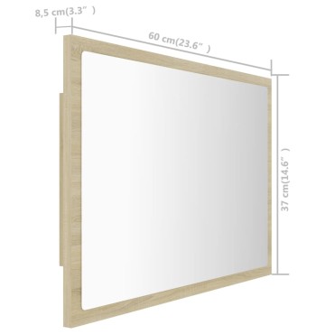 vidaXL Καθρέφτης Μπάνιου με LED Sonoma Δρυς 60x8,5x37cm Ακρυλικός 1 τεμ.